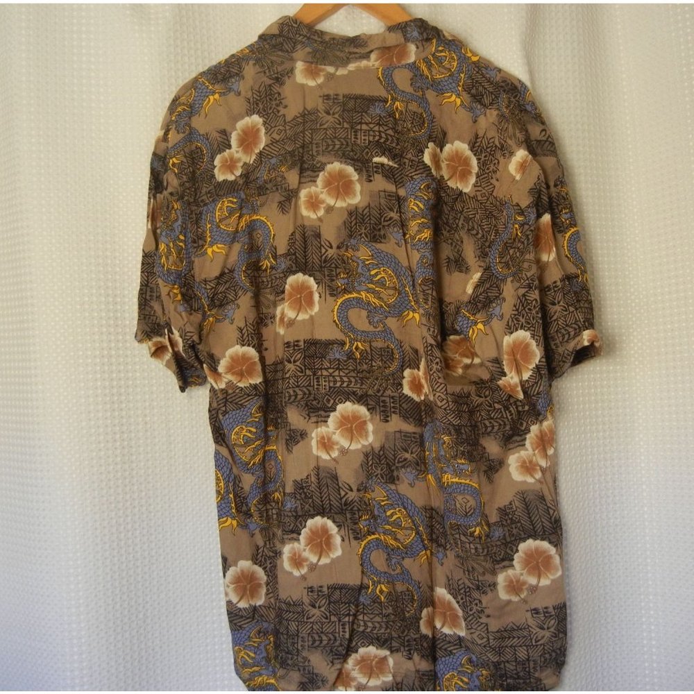 Thums Up for him  Black/Cream Dragon floral rayon 44 Med Hawiian Shirt - Picture 2 of 5